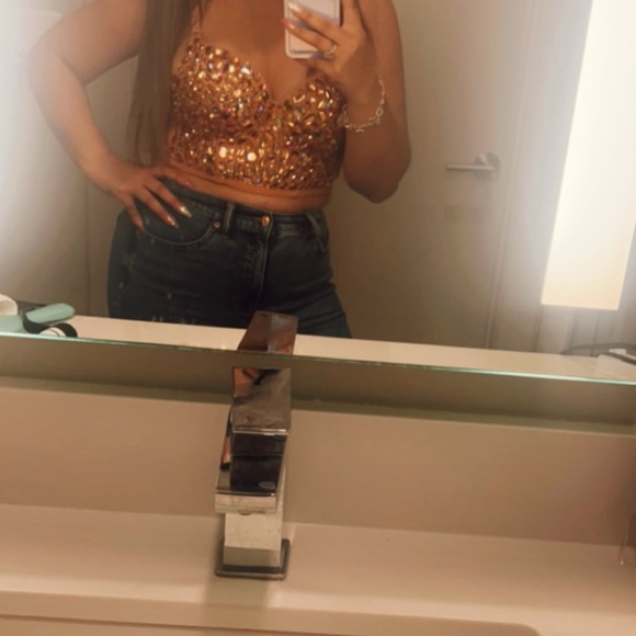 Rose Gold Rhinestone Corset Crop Top - Picture 8 of 8